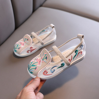 Tikitud lillede ja nahast rihmaga laste vabaajajalatsid