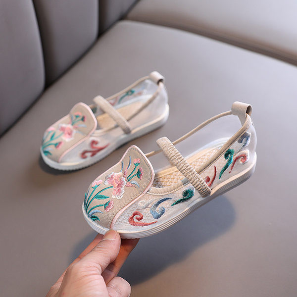 Tikitud lillede ja nahast rihmaga laste vabaajajalatsid