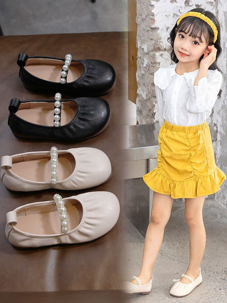 Pärli kaunistusega ümarad kingad tüdrukutele