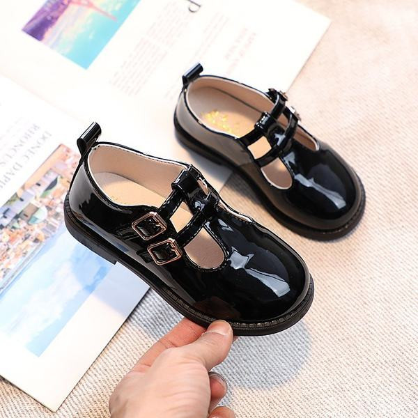 Kožne dječje cipele s kopčama - ravni potplat