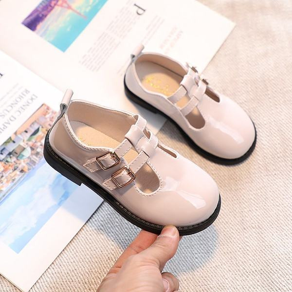 Kožne dječje cipele s kopčama - ravni potplat