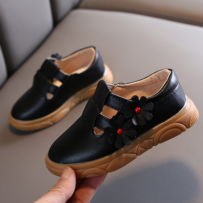 3D lilledega ja lameda tallaga nahast lastekingad