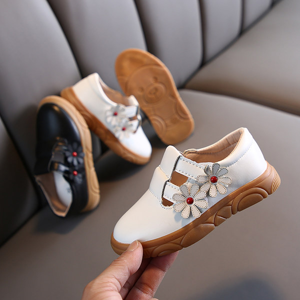 3D lilledega ja lameda tallaga nahast lastekingad