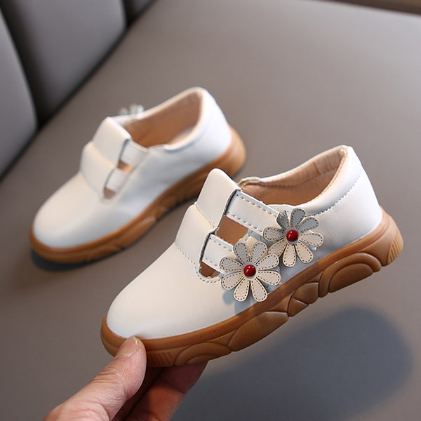 3D lilledega ja lameda tallaga nahast lastekingad