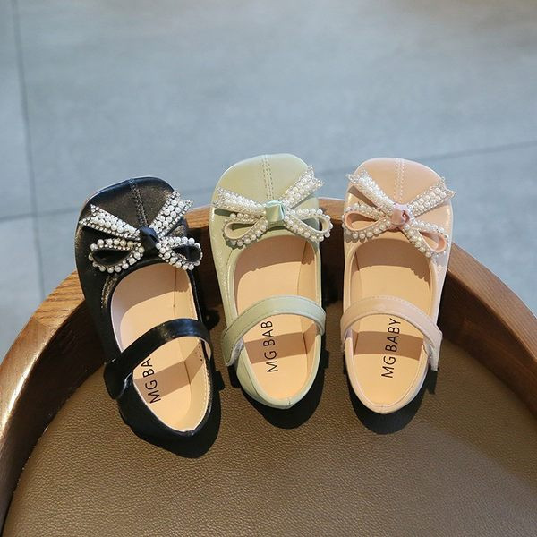 Bērnu ikdienas apavi ar lenti un pērlēm trīs krāsās