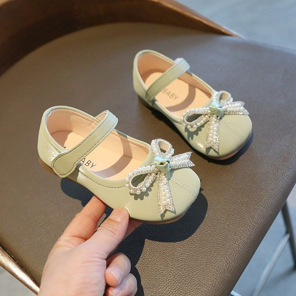 Bērnu ikdienas apavi ar lenti un pērlēm trīs krāsās