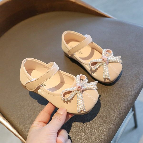 Bērnu ikdienas apavi ar lenti un pērlēm trīs krāsās