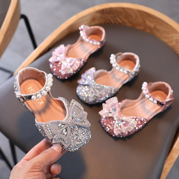 Mūsdienīgas bērnu spīdīgas kurpes ar pērlēm meitenēm