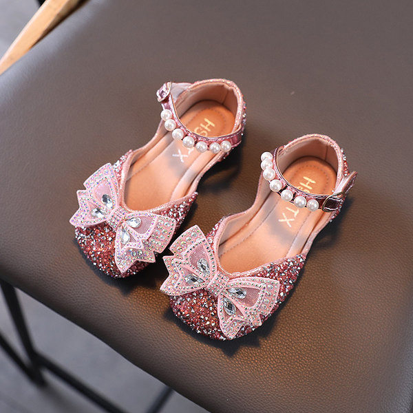 Mūsdienīgas bērnu spīdīgas kurpes ar pērlēm meitenēm