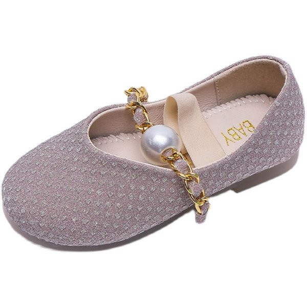 Metallist keti ja pärliga lastejalatsid