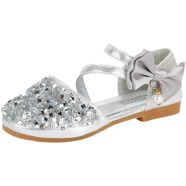 Μοντέρνα παιδικά γυαλιστερά παπούτσια με κορδέλα και πέρλες για κορίτσια