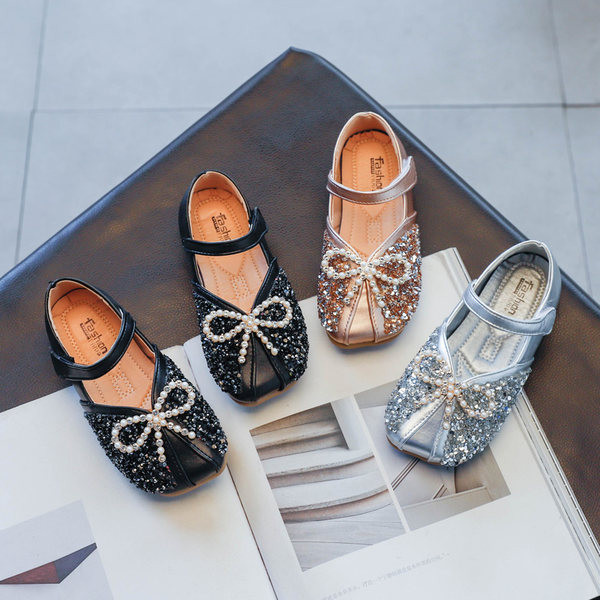 Ikdienas bērnu apavi ar plakanu zoli un lenti ar pērlēm