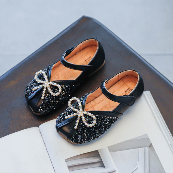 Ikdienas bērnu apavi ar plakanu zoli un lenti ar pērlēm