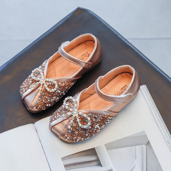 Ikdienas bērnu apavi ar plakanu zoli un lenti ar pērlēm