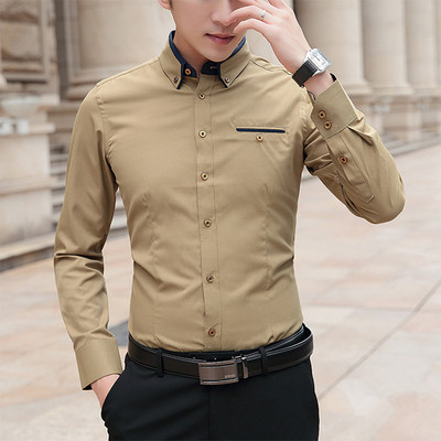 Stilīgs vīriešu krekls ar klasisku apkakli un pogām - garām piedurknēm