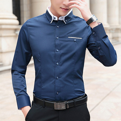 Stilīgs vīriešu krekls ar klasisku apkakli un pogām - garām piedurknēm