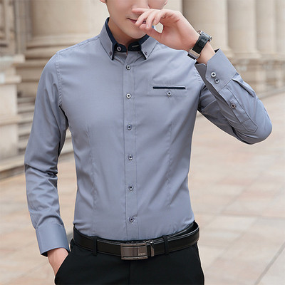 Stilīgs vīriešu krekls ar klasisku apkakli un pogām - garām piedurknēm