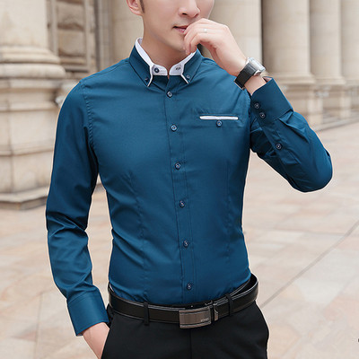 Stilīgs vīriešu krekls ar klasisku apkakli un pogām - garām piedurknēm