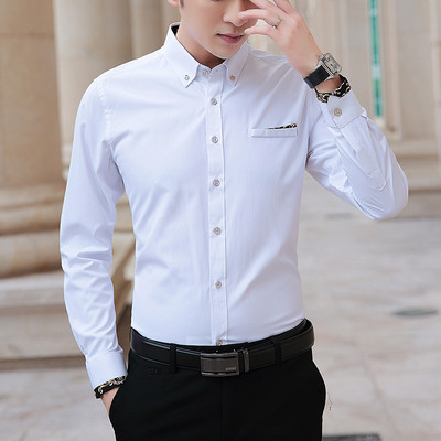 Stilīgs vīriešu krekls ar klasisku apkakli un pogām - garām piedurknēm