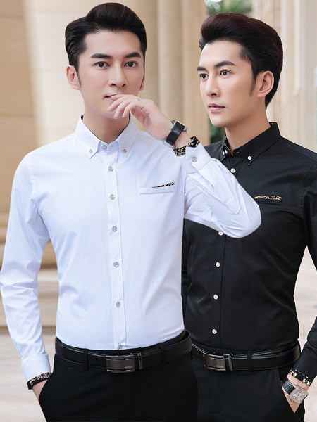 Stilīgs vīriešu krekls ar klasisku apkakli un pogām - garām piedurknēm