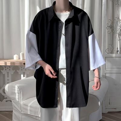 Plata modeļa vīriešu krekls ar 3/4 piedurknēm un klasisku apkakli