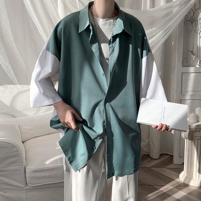 Plata modeļa vīriešu krekls ar 3/4 piedurknēm un klasisku apkakli