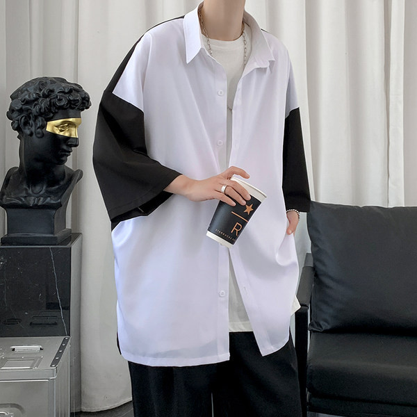 Plata modeļa vīriešu krekls ar 3/4 piedurknēm un klasisku apkakli