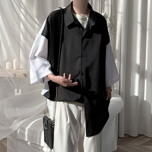 Plata modeļa vīriešu krekls ar 3/4 piedurknēm un klasisku apkakli