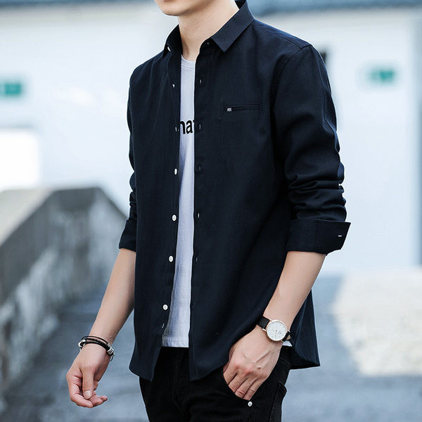 Meeste vabaaja särk pikkade varrukate ja nööpidega