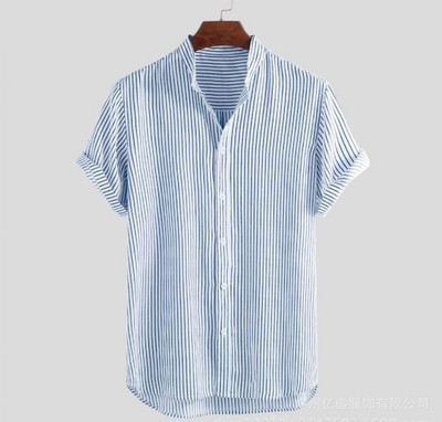 Uus mudel triibuline madala krae ja lühikeste varrukatega meestesärk