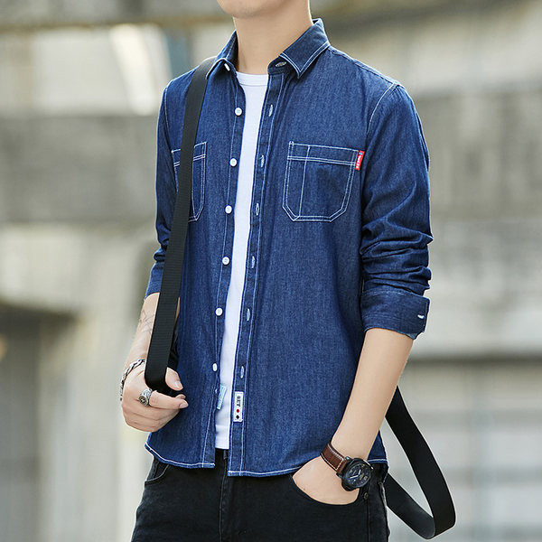 Vīriešu džinsa krekls ar kabatām un pogām