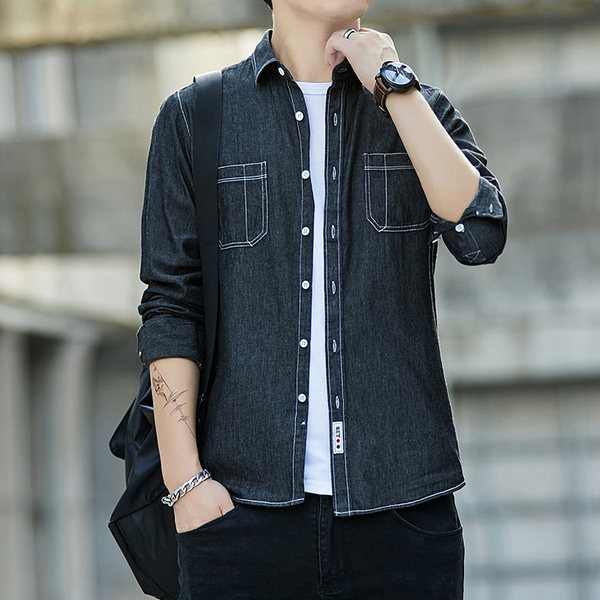 Vīriešu džinsa krekls ar kabatām un pogām