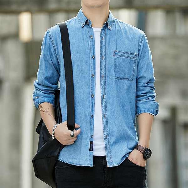 Vīriešu džinsa krekls ar kabatām un pogām