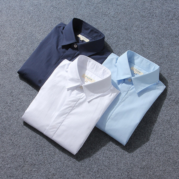 Vienkrāsains vīriešu krekls ar klasisku apkakli un īsām piedurknēm