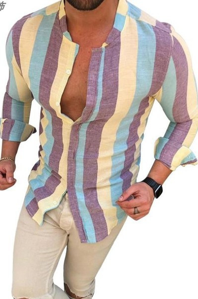 Uue mudeli triibuline pikkade varrukate ja ümara kaelusega meeste särk