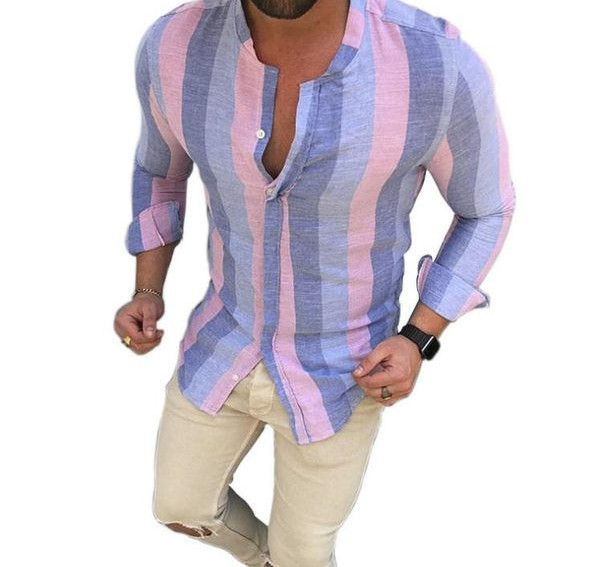 Uue mudeli triibuline pikkade varrukate ja ümara kaelusega meeste särk