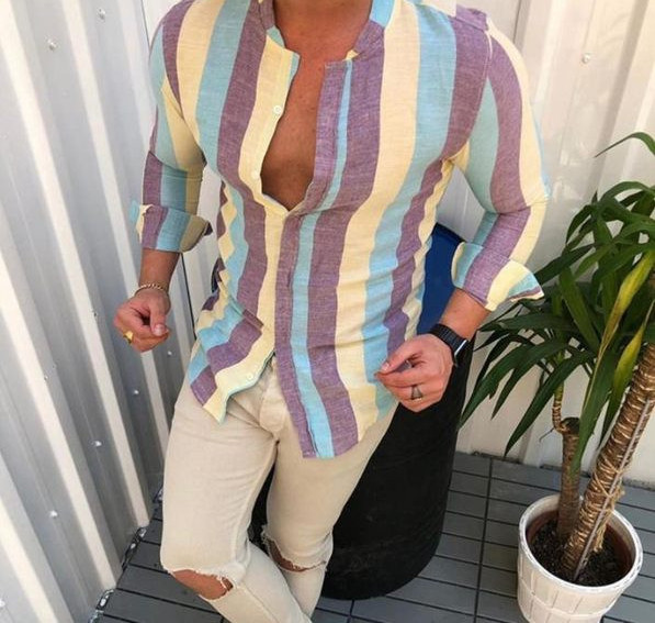 Uue mudeli triibuline pikkade varrukate ja ümara kaelusega meeste särk