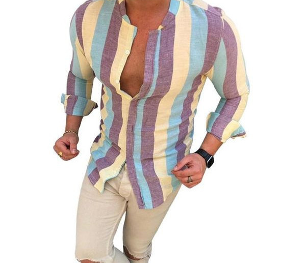 Uue mudeli triibuline pikkade varrukate ja ümara kaelusega meeste särk