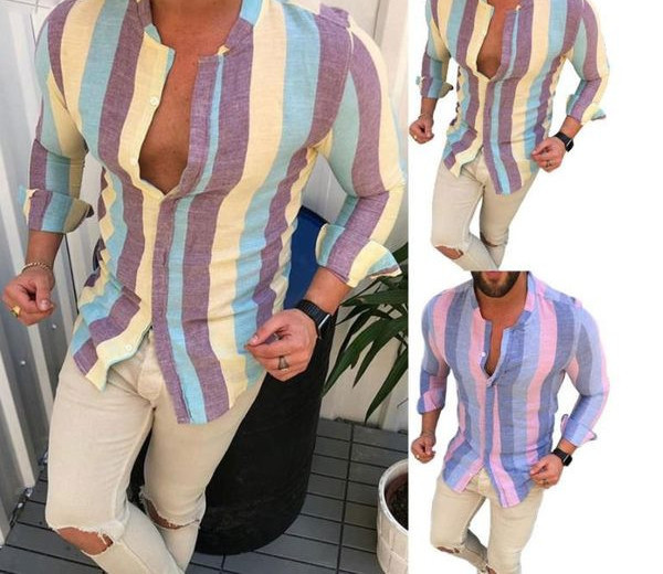 Uue mudeli triibuline pikkade varrukate ja ümara kaelusega meeste särk