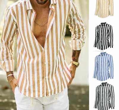 Jauna modeļa vīriešu svītrains krekls ar apkakli un garām piedurknēm