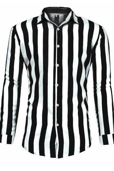 Jauna modeļa vīriešu svītrains krekls ar apkakli un garām piedurknēm