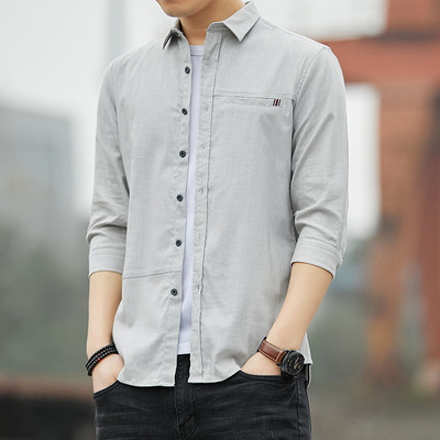 Meeste puuvillane särk klassikalise krae ja nööpidega