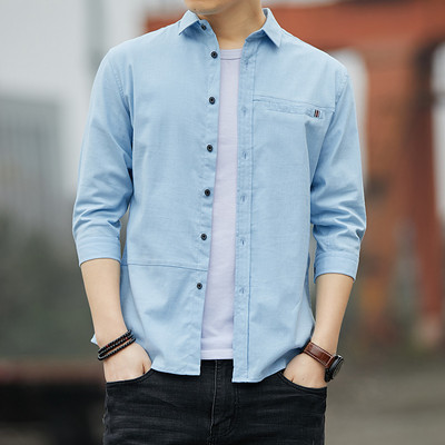 Meeste puuvillane särk klassikalise krae ja nööpidega