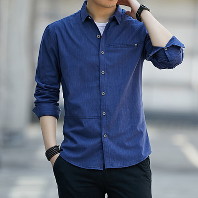 Meeste puuvillane särk klassikalise krae ja nööpidega