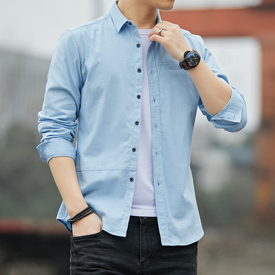 Meeste puuvillane särk klassikalise krae ja nööpidega