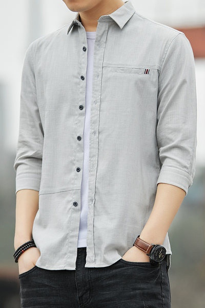 Meeste puuvillane särk klassikalise krae ja nööpidega