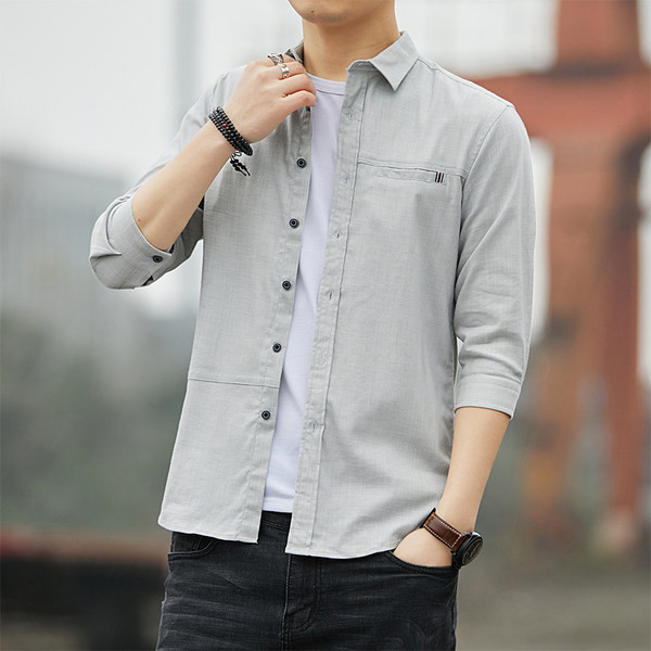 Meeste puuvillane särk klassikalise krae ja nööpidega