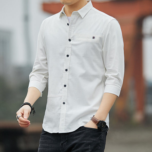 Meeste puuvillane särk klassikalise krae ja nööpidega