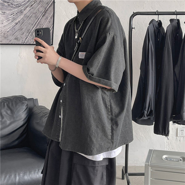 Vasaras džinsa krekls vīriešiem ar kabatām