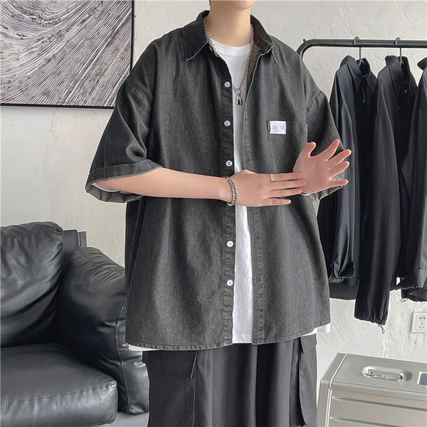 Vasaras džinsa krekls vīriešiem ar kabatām